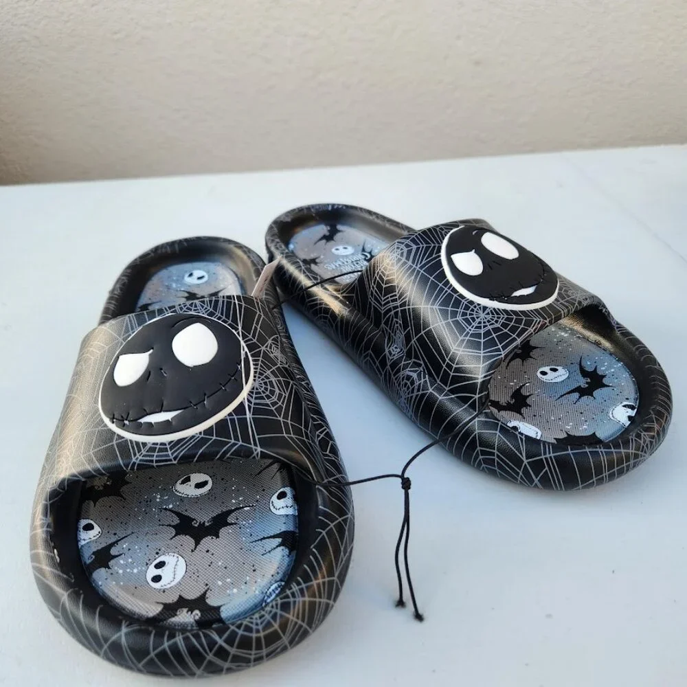NEW Nightmare Before Christmas Men's Size 10 Sandals Slides Slippers Black White